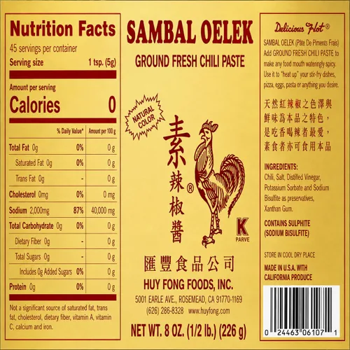 Vista 2 de Huey Fong Sambal Oelek Pasta de chile 8 onzas