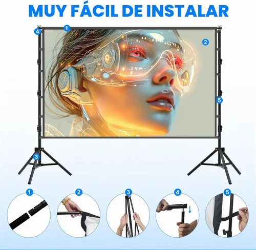 Vista 7 de Pantalla de proyector para exteriores con soporte, pantalla de proyector grande portátil de 120 pulgadas con soporte resistente, pantalla