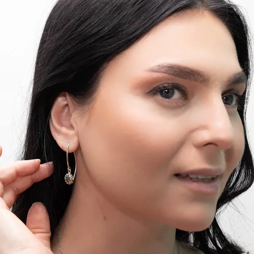 Vista 3 de Aretes colgantes de ópalo negro en plata de ley 925 – Aretes colgantes para mujer – Piedra natal de octubre de 0.315 pulgadas – Joyería pequeña