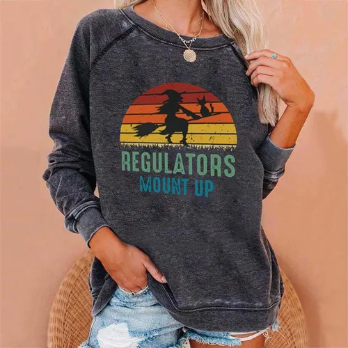 Vista 2 de Tuianres Long Sleeve Shirts for Women Halloween Loose Vacation T-Shirt Round Neck Vintage Tees Witch Print Casual Tops