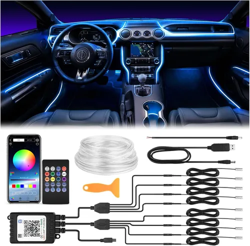 Vista 10 de Tira de luces LED para interiores de automóvil de 315 pulgadas, tubo de fibra óptica alimentado por USB, RGB 6 en 1, neón para automóvil