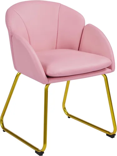 Vista 15 de Yaheetech - Silla de terciopelo moderna con forma de flor, silla de tocador para maquillaje con patas de metal dorado para sala de estar/habitación