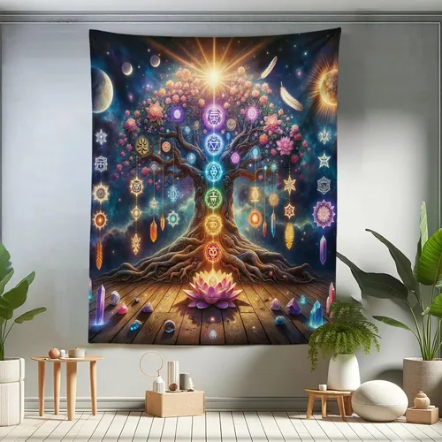 Vista 113 de Ambesonne Tapiz hippie, abrazo de hongos de ensueño y árbol de la vida místico y mandal verde, decoración de tela para colgar en la pared