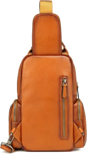 Vista 7 de Lieseh Bolso bandolera de cuero genuino para hombre, bandolera para hombro, pecho, mochila de viaje al aire libre