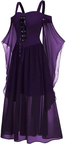 Vista 2 de Xiloccer Vestido de bruja para Halloween, cosplay, Halloween, talla grande, vestido de bruja, vestido de calavera, vestido gótico, vestido