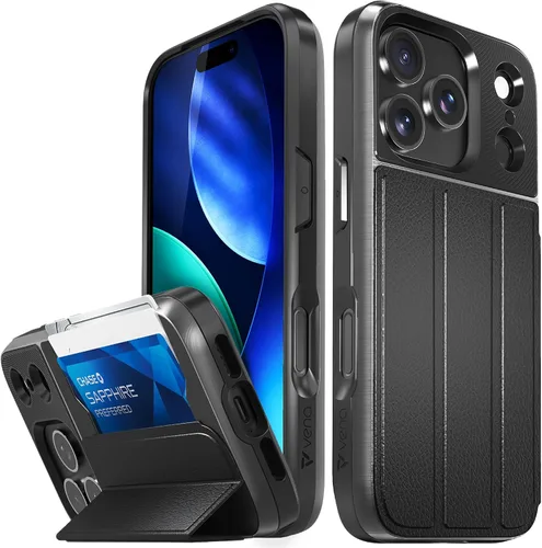 Vista 10 de VENA vCommute - Funda tipo cartera para iPhone 15, [protección contra caídas de grado militar] Funda de cuero con ranura para tarjetas con soporte