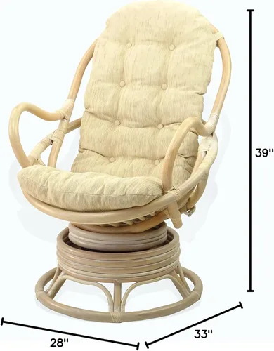Vista 10 de Java - Silla giratoria de mimbre de ratán natural con cojín marrón oscuro, coñac