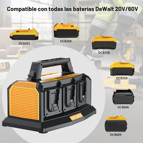 Vista 2 de Choerinton Cargador de batería rápido de 6 puertos para batería DeWalt de 20 V, repuesto para DCB104 DCB107 DCB115, compatible con 20V Max 60V