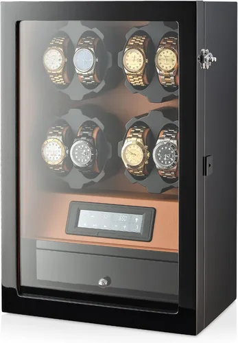 Vista 8 de Enrollador de 8 relojes con retroiluminación LED y 5 cajones de almacenamiento de relojes