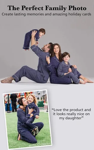 Vista 3 de PajamaGram Pijama familiar de algodón suave pijamas a juego patrones burdeos y azul marino