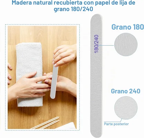 Vista 2 de Lima de uñas, pizarras de esmeril para uñas, grano 180/240, limas de uñas para uñas naturales, madera de doble cara, lima de uñas Emory profesional