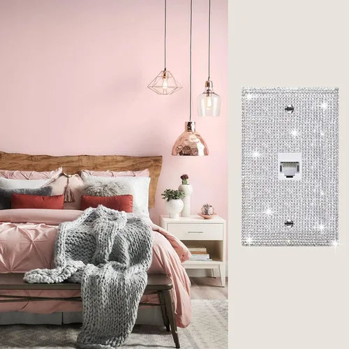Vista 31 de Placa de pared con diamantes de imitación plateados brillantes plateados, placa de cubierta de interruptor de luz, cubierta de enchufe de grano