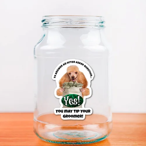 Vista 2 de Calcomanía laminada de calidad de 5.5 pulgadas para perros en el salón de aseo