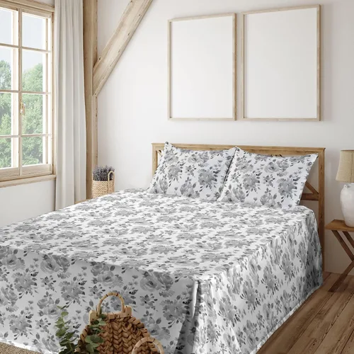 Vista 29 de Ambesonne Juego de sábanas vintage, diseño de curvas de inspiración victoriana, estampado de hojas y flores, sábana bajera y encimera con fundas