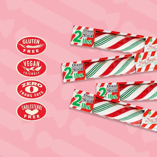 Vista 5 de Palitos retorcidos de menta Giant Peppermint, 2 lb Oversized soft candy sticks, gluten free, kosher, vegan. A nostalgic holiday treat since 1932.