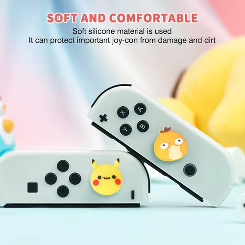 Vista 4 de DLseego Pika & Duck - 4 tapas de agarre para el pulgar regular SwitchSwitch LiteSwitch OLED Joy Con Joystick de silicona suave, lindo protector