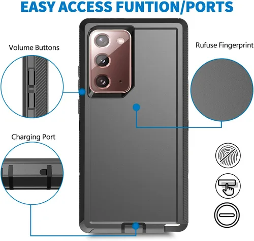 Vista 5 de Funda Anloes para Samsung Galaxy Note 20 5G, funda para teléfono resistente, a prueba de golpes y polvo, 3 en 1 con protector de goma