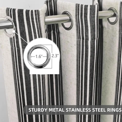 Vista 4 de DriftAway Chris Linen - Cortinas opacas con capa térmica y reductora de sonido, 63 pulgadas de largo para dormitorio, cortinas estampadas a rayas