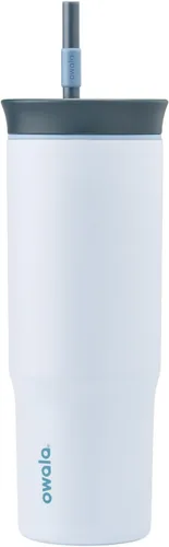 Vista 13 de Owala Vaso de viaje aislado de acero inoxidable de triple capa con tapa resistente a derrames, popote y asa de transporte, sin BPA, 40 onzas Tropical