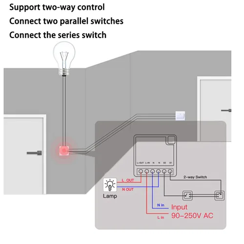 Vista 2 de Zigbee - Mini módulo de relé de interruptor inteligente WiFi, control de modo dual de 2 vías, interruptor de 16 A para automatización del hogar