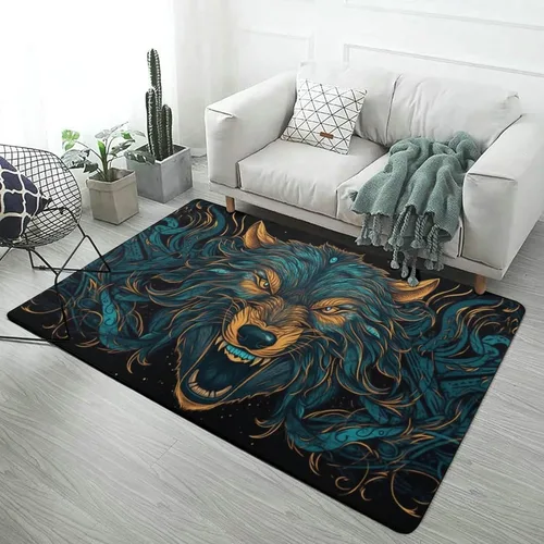 Vista 18 de Alfombra de arte de mitología nórdica de lobo Fenrir, tapete divertido regalo para decoración del hogar para dormitorio, sala de estar, alfombra