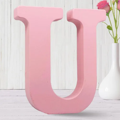 Vista 24 de AOCEAN Letras de madera rosa de 8 pulgadas, letras de madera sin terminar para decoración de pared, letras decorativas de pie, tablero