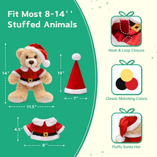 Vista 4 de MaoGoLan - 10 unidades de osos de peluche navideños, osos de peluche de 14'' con trajes clásicos de Santa - Camisa y sombrero removibles, se ajustan