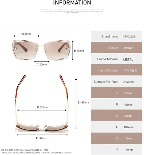 Vista 4 de AEVOGUE - Los lentes de sol para mujer, sin bordes, lentes de corte de diamante, de tamaño grande (AE0534)
