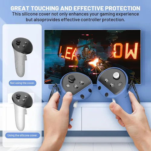 Vista 3 de Funda de silicona para Meta Quest 3, accesorios TanReginal para Meta Quest 3 con correas ajustables para nudillos y 4 tapas de joystick