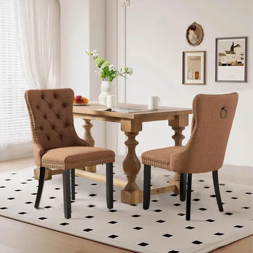 Vista 83 de SoarFlash Juego de 2 sillas de comedor de terciopelo, silla lateral de respaldo alto, silla lateral moderna tapizada de alta gama con botones Beige