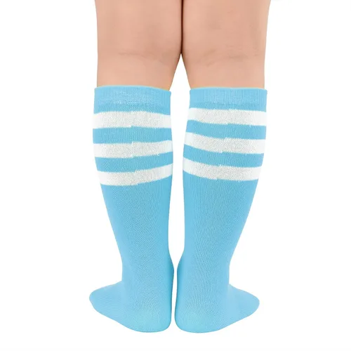 Vista 3 de Zando Calcetines deportivos de algodón con tres rayas para niños y niñas, uniforme de tubo, lindo tubo hasta la rodilla