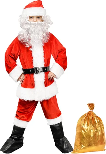 Vista 6 de Traje de Papá Noel para niños, disfraz de Navidad para niños, disfraz de Halloween para cosplay