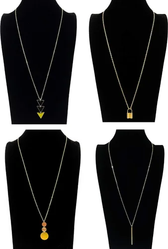Vista 6 de 10 piezas de collar largo con dije de barra de luna simple, tres triángulos, borla bloqueo, suéter en forma de Y, gargantilla de cadena punk