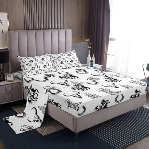 Vista 17 de Juego de sábanas de microfibra suave con diseño de calavera de Halloween, diseño de esqueleto gótico, fantasma, sábana bajera ajustable rústica