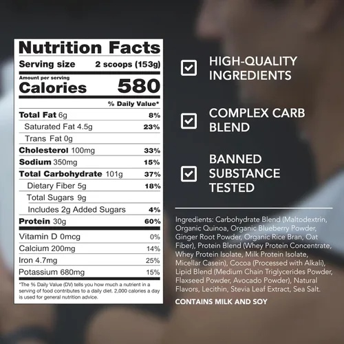 Vista 5 de Rival Nutrition Clean Gainer Proteína en Polvo – 5LB Chocolate Fudge – Alta Proteína para Masa Magra y Ganancia de Peso 580 Calorías, 30g