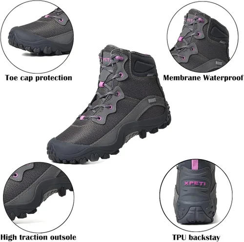 Vista 2 de Skenary Dimo Botas de senderismo para mujer, zapatos de caminar impermeables mediados