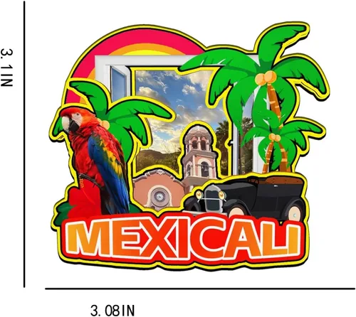 Vista 3 de Mexicali - Imán de México para nevera, monumentos de madera en 3D, recuerdos coleccionables de viaje, decoración hecha a mano, 2020