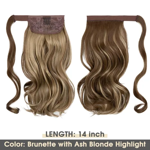 Vista 2 de CJL HAIR 14" Extensión de cola de caballo corta con cabello rizado y ondulado, clip en la cola de caballo, extensión de pelo sintético falso