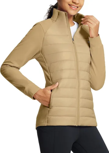 Vista 12 de baleaf Chamarra de invierno para mujer, ligera, resistente al agua, acolchada, para correr, con bolsillos con cremallera, para otoño, clima frío
