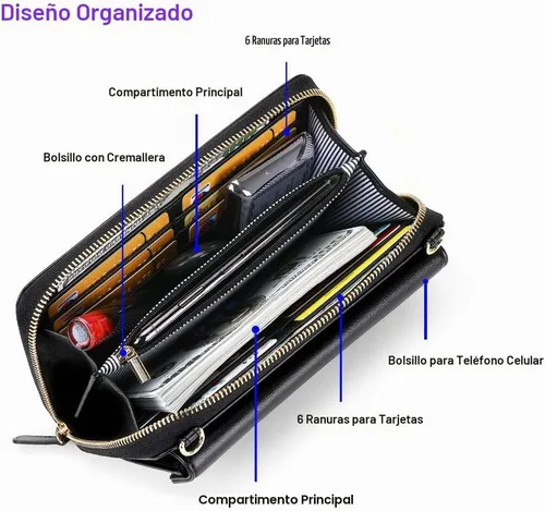 Vista 5 de nuoku Bolso pequeño para mujer, cartera con bloqueo RFID, bolso cruzado con bolsillo para teléfono celular 01 - negro