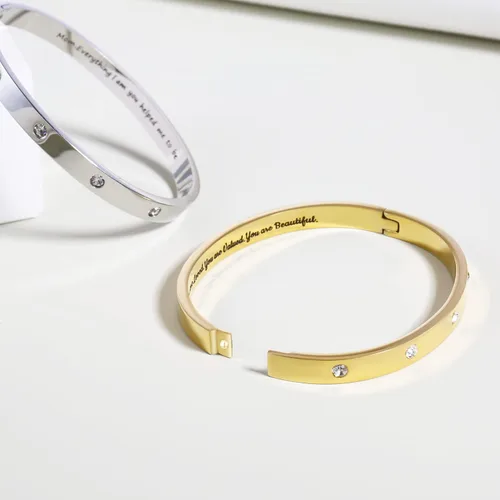 Vista 5 de Pulseras inspiradoras regalos de plata para mujer pulseras de acero inoxidable sin deslustre no se deslustra con piedras de circonita cúbica pulsera
