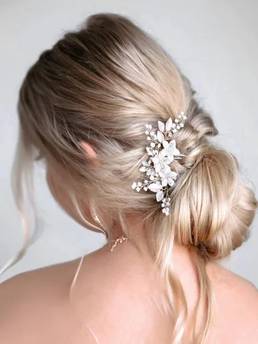 Vista 3 de SweeTV Peineta con clip deslizante para cabello de novia, accesorio de cristal para boda para novias y damas de honor, dorado