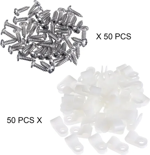 Vista 14 de Hicarer Paquete de 50 abrazaderas de cable tipo R, clips de sujeción de cable de montaje de tornillo de nailon con 50 tornillos para gestión de Negro