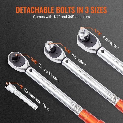 Vista 5 de VEVOR Llave dinamométrica de 1/2 pulgada con clic, escalas de doble rango mecánicas 10-150 pies.libras/14-204 Nm, de doble dirección ajustable