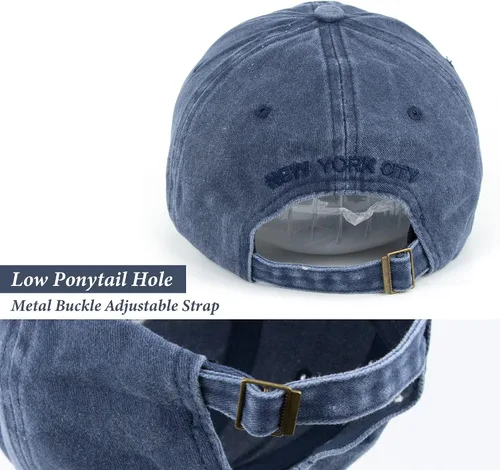 Vista 6 de Sombrero de béisbol New York Distressed-Adjustable Strapback - Sombrero de sarga lavada unisex, talla única
