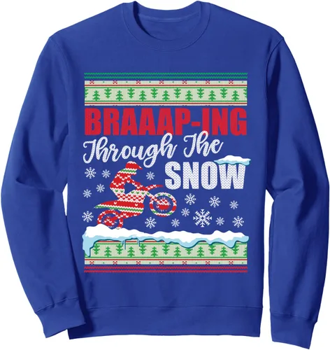 Vista 3 de Braaap Through The Snow - Sudadera fea de Navidad de motocross, Negro, S