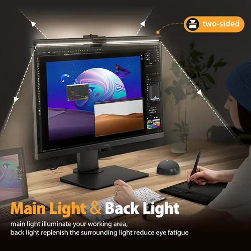 Vista 3 de Luz para Monitor de Computadora, Barra de Luz para Monitor de Pantalla con Retroiluminación para Cuidado de los Ojos, Lámpara LED de Tareas