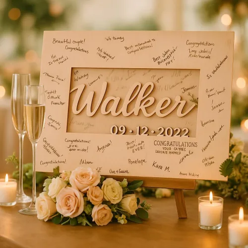 Vista 3 de Alternativa personalizada para libro de invitados de boda – Libro único de registro de boda con apellido cortado personalizado para recepción