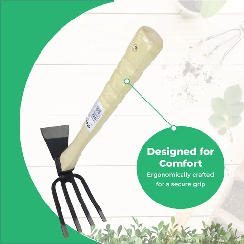 Vista 4 de Cultivador de jardín japonés de doble cara – Azada de jardín hecha a mano, resistente y práctico