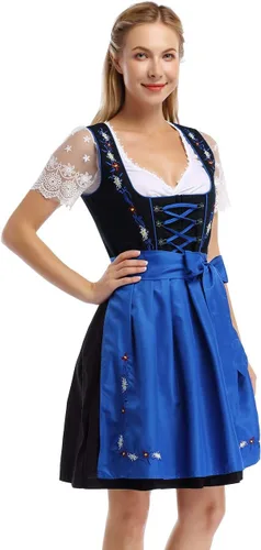Vista 2 de GloryStar Vestido de cerveza de tirolesa alemana para mujer, disfraz de 3 piezas para el festival de carnaval bávaro del Oktoberfest 2 piezas - azul